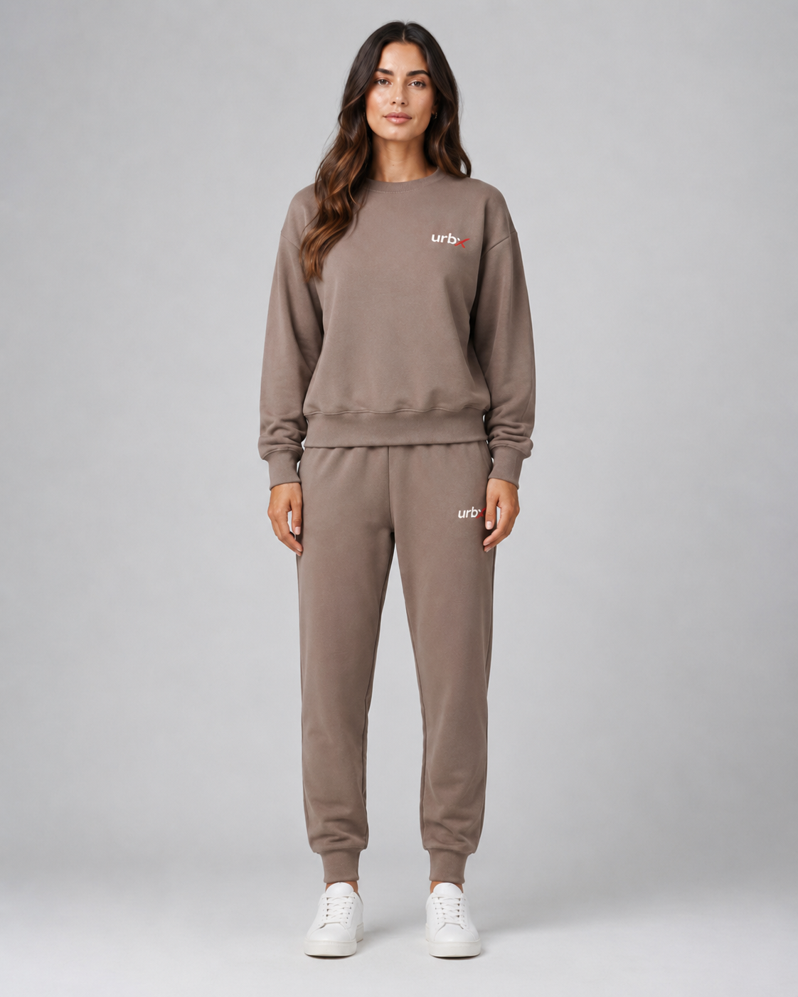 URBX Oversized Crewneck Lounge Set Mocha - Front straight full body arms down