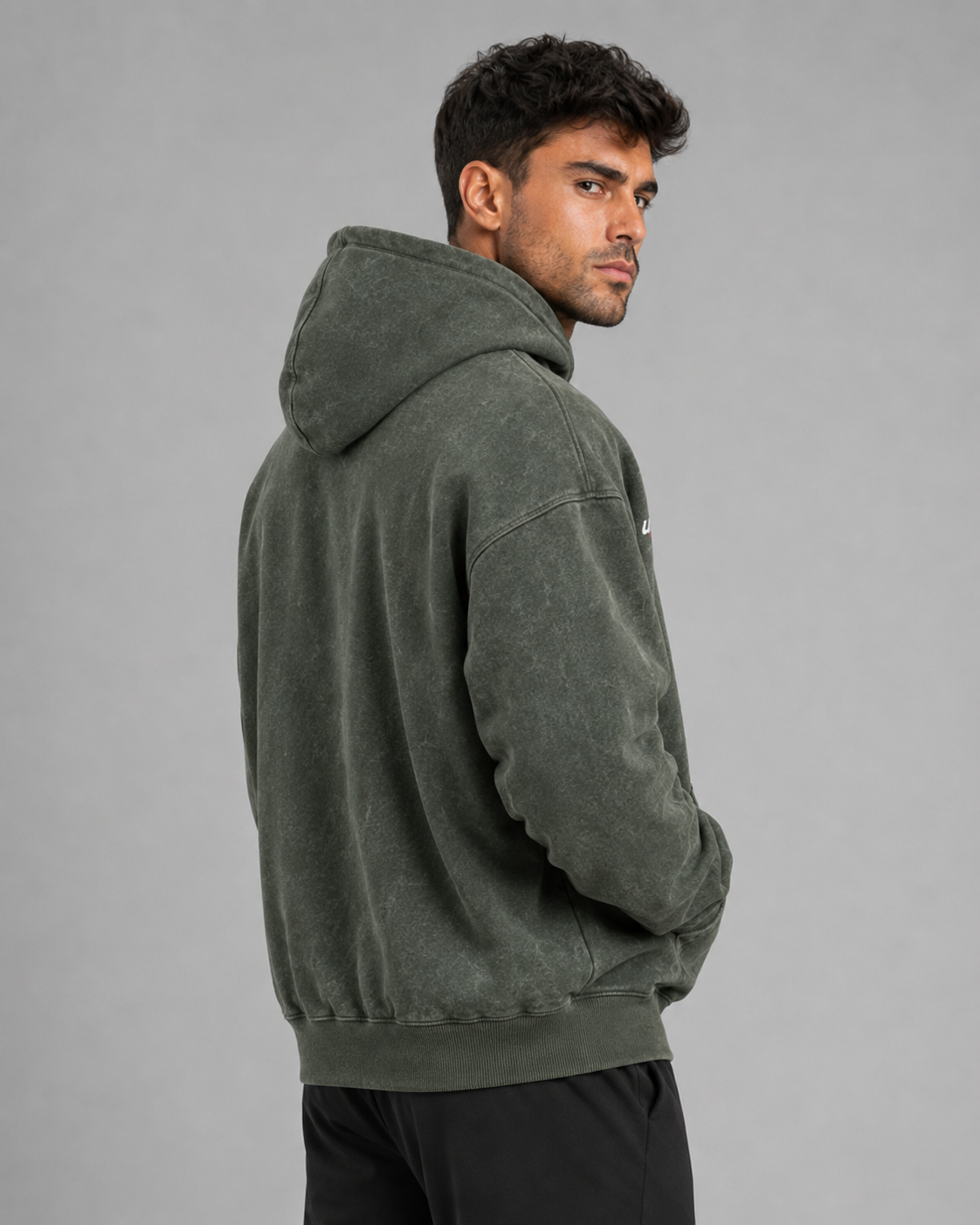 URBX Washed Oversized Hoodie Olive - Full body lifestyle
