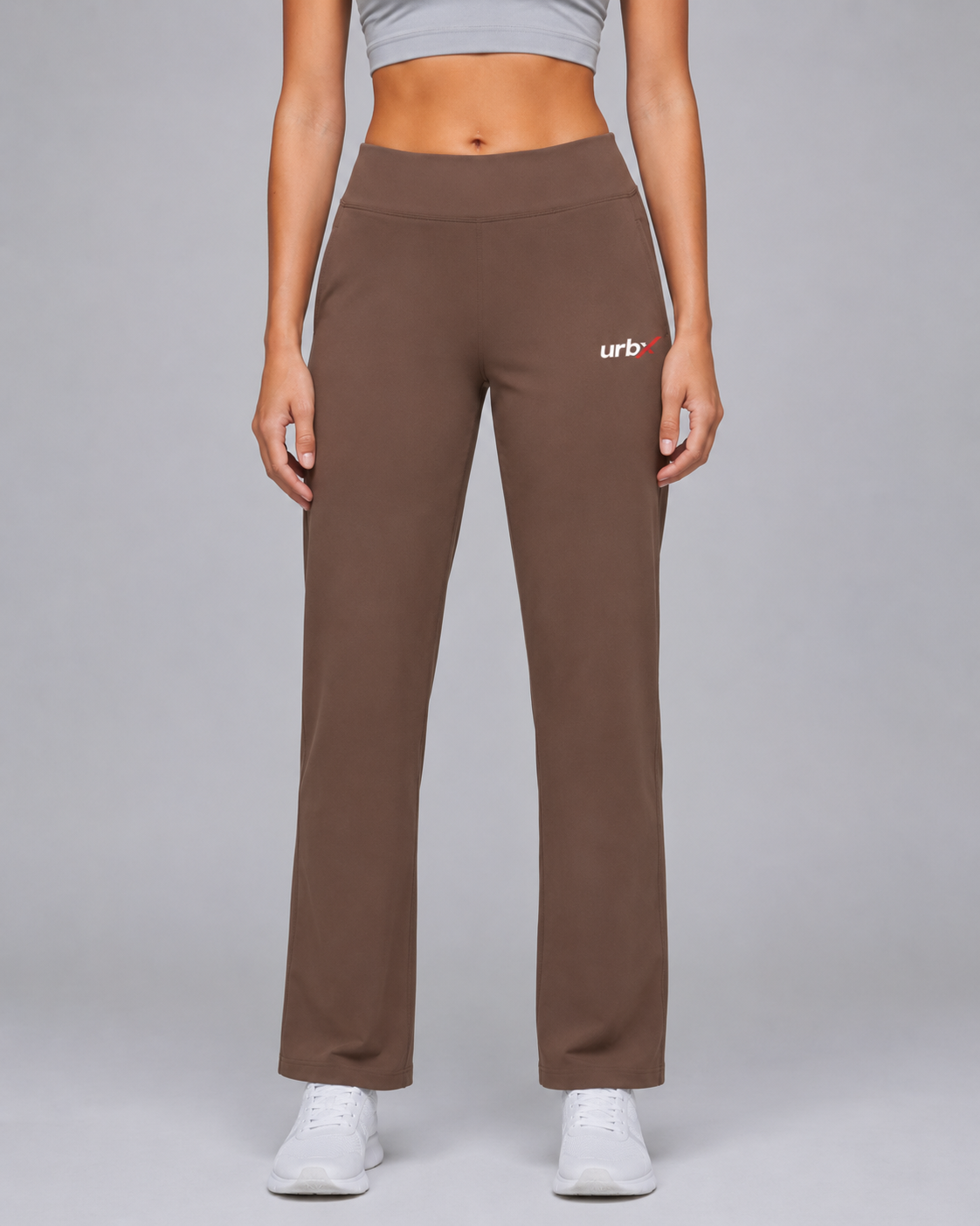 URBX High Waist Straight Leg Pants Mocha - Front straight full body