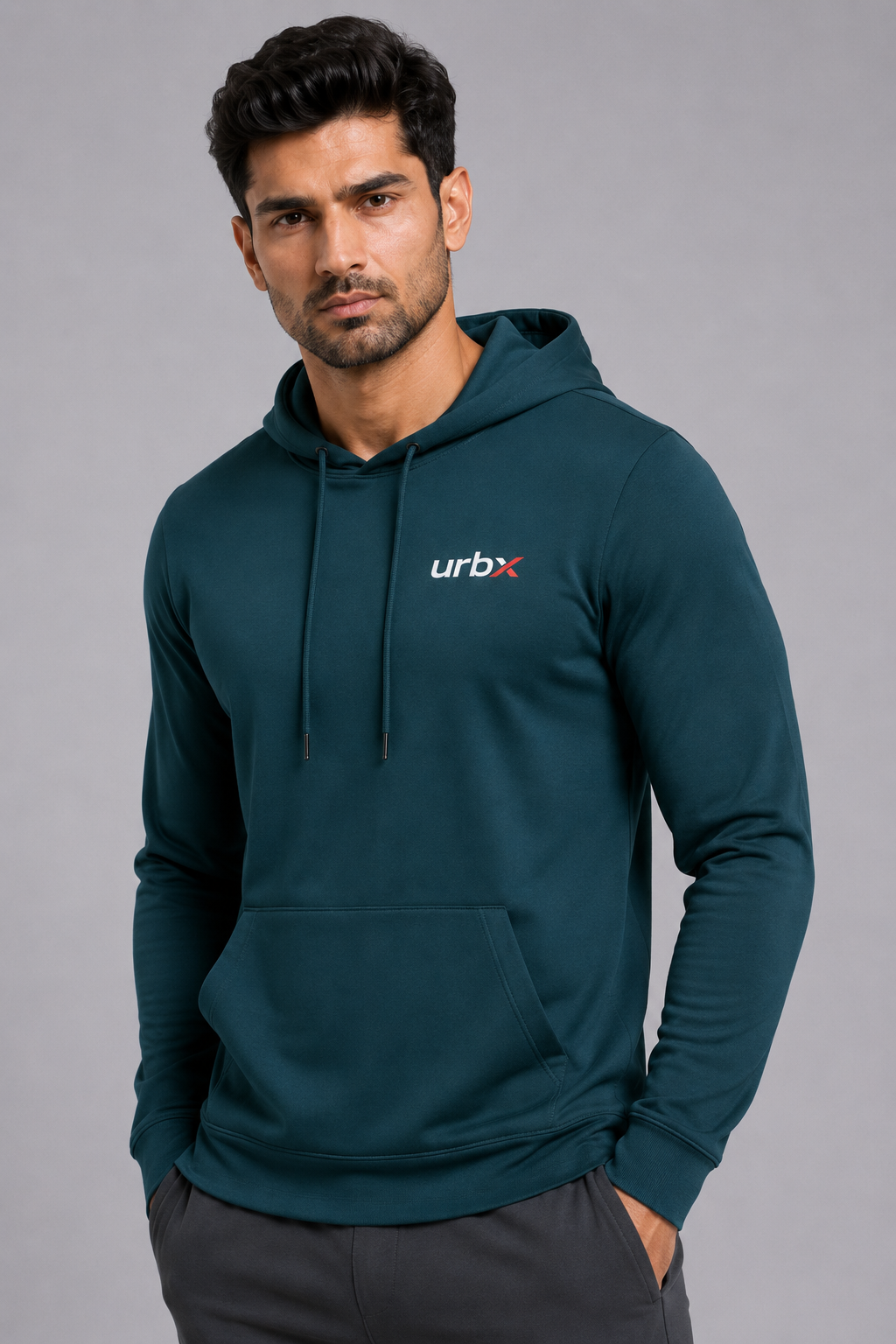 URBX Essential Pullover Hoodie Teal - Close Up Front