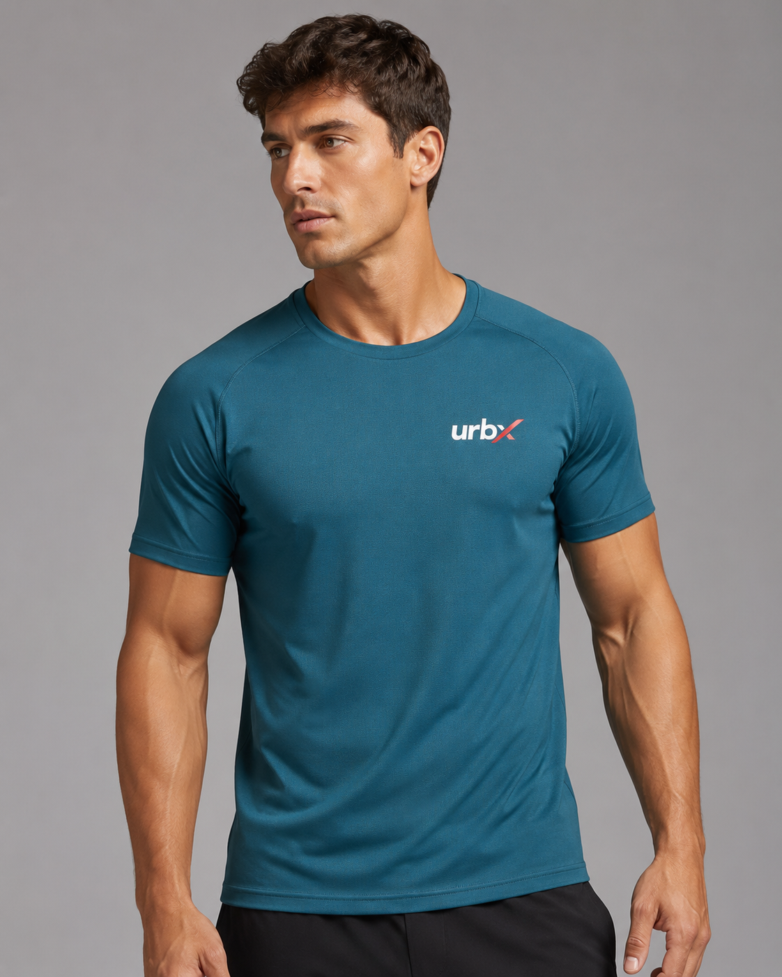 URBX Performance Tee Teal – Front angle view