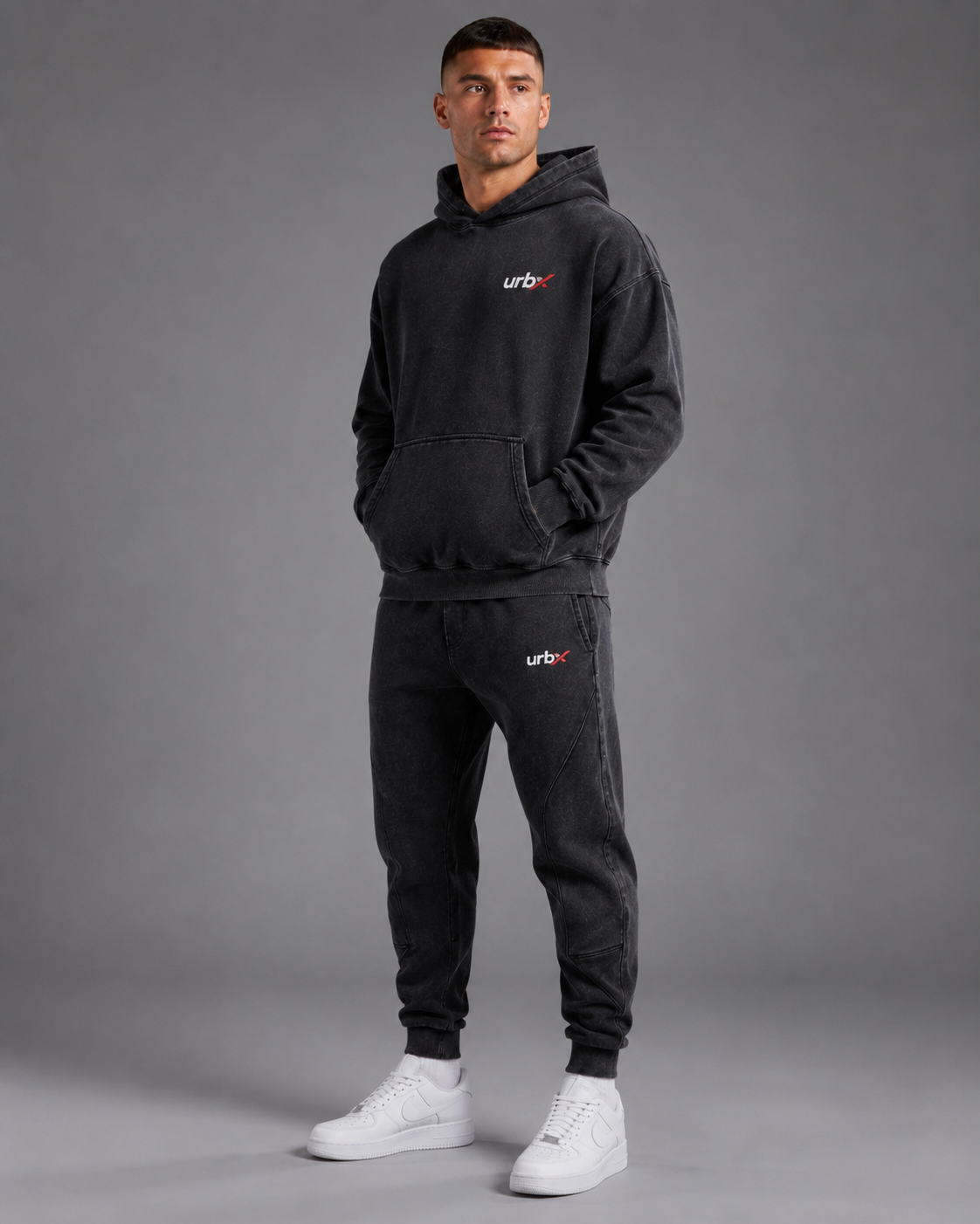 URBX Washed Oversized Tracksuit Washed Black - Side view