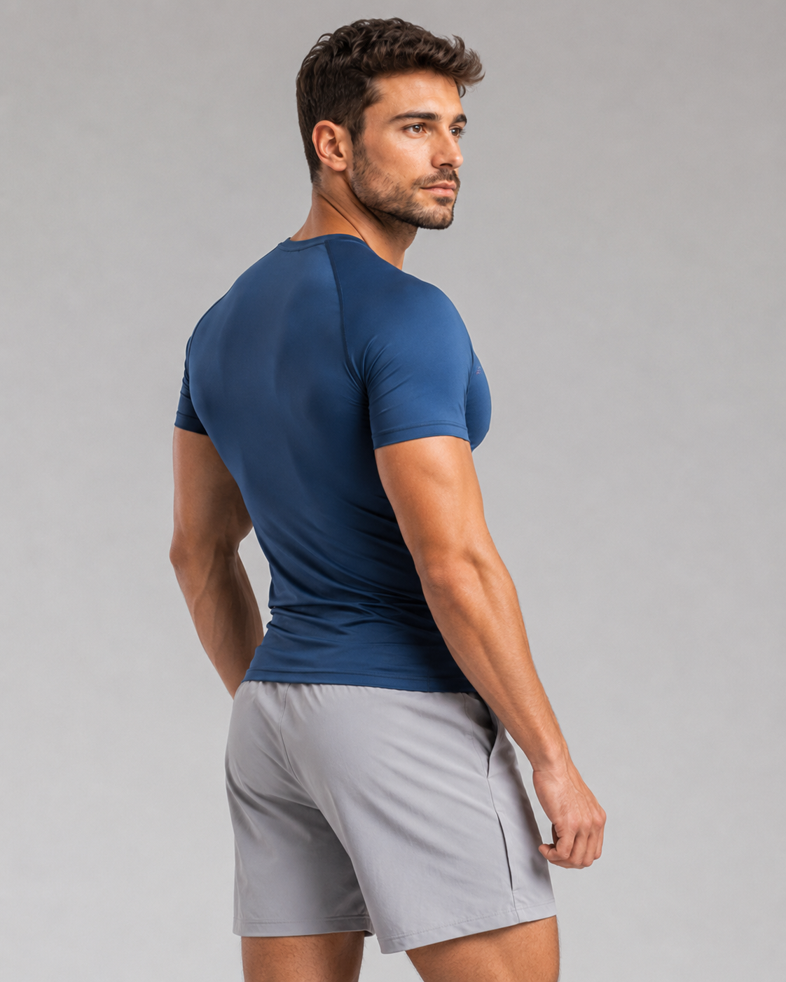 URBX Compression Base Layer Tee Navy Blue - Back three quarter