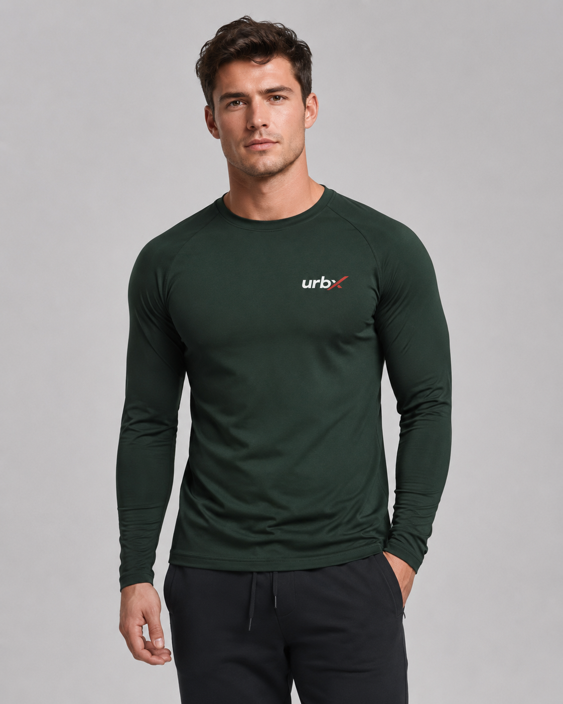 URBX Long Sleeve Performance Top Forest Green – Front view