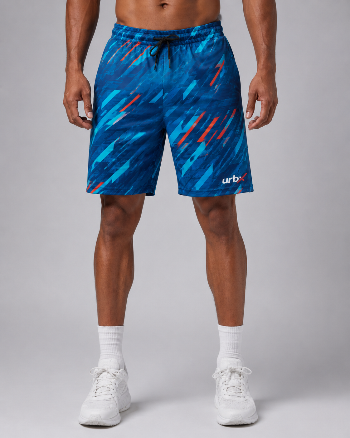 URBX Graphic Training Shorts Blue – Front angle view 1