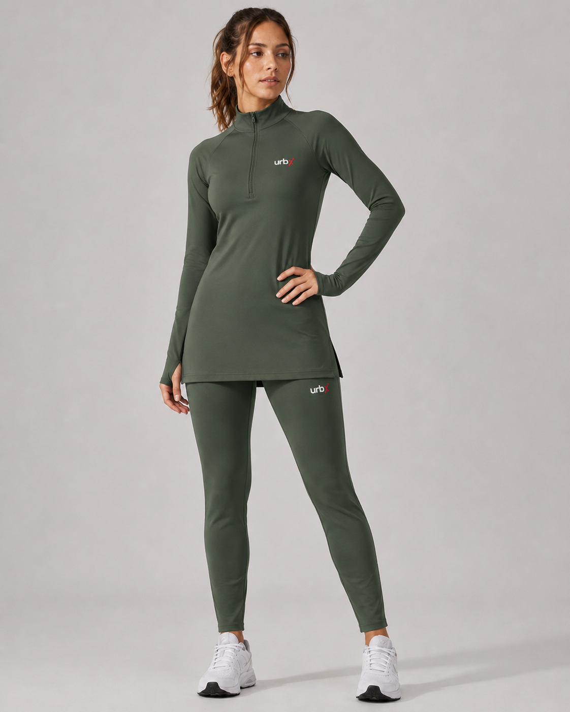URBX Modest Quarter-Zip Training Set — Forest Green