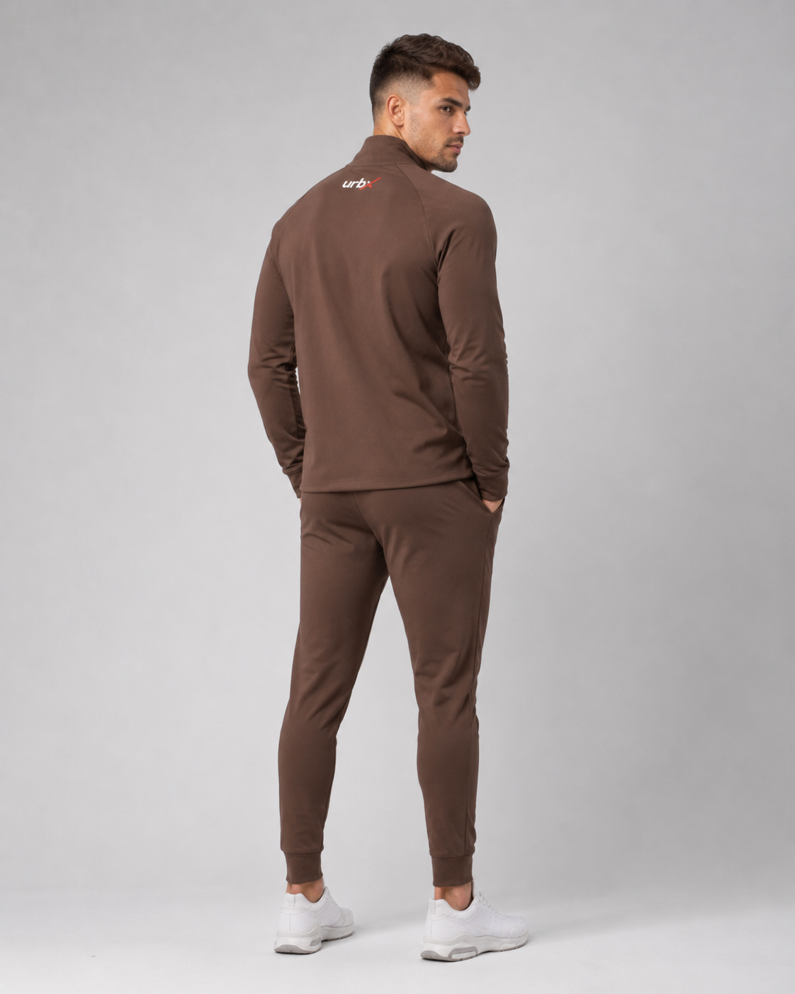 URBX Signature Tracksuit Brown – Back angle view