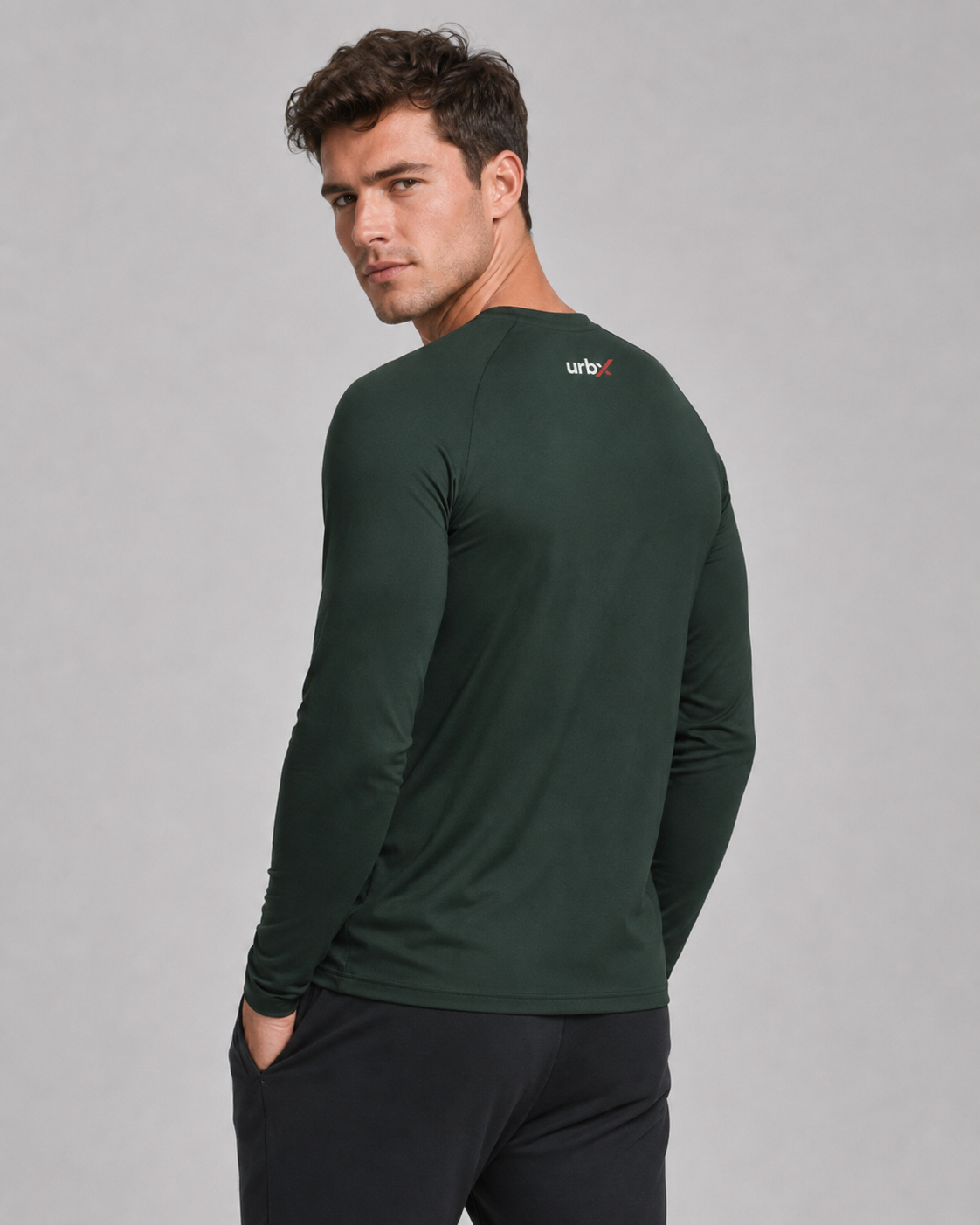 URBX Long Sleeve Performance Top Forest Green – Back angle view