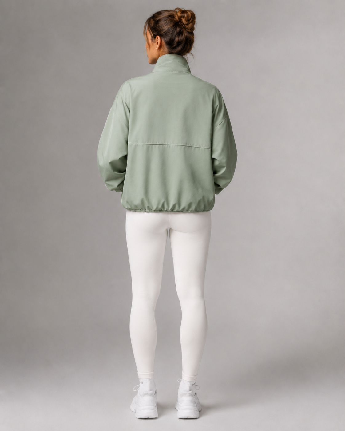 URBX Oversized Zip Jacket Sage Green - Back straight full body