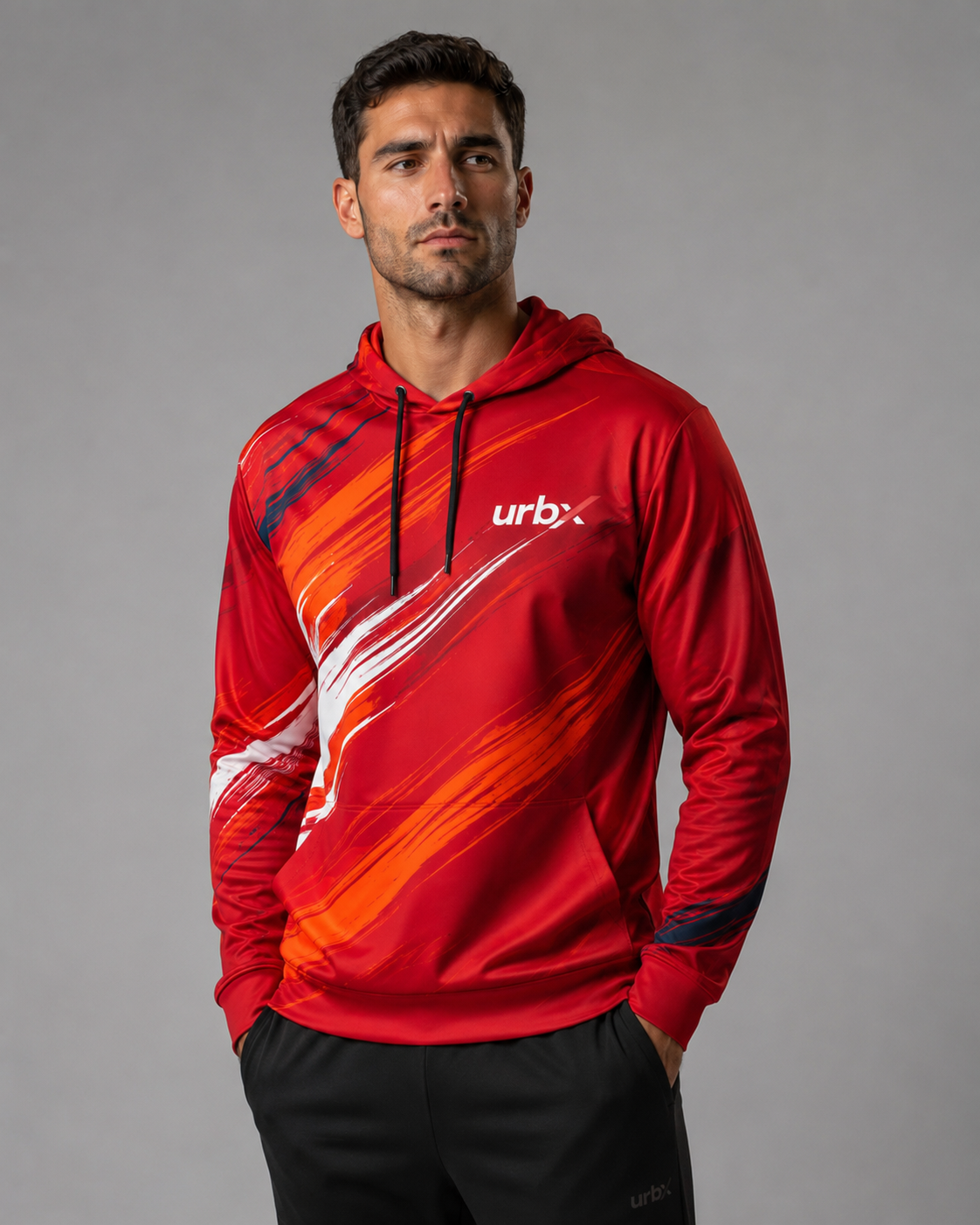 URBX Graphic Performance Hoodie Red – Front angle view 2