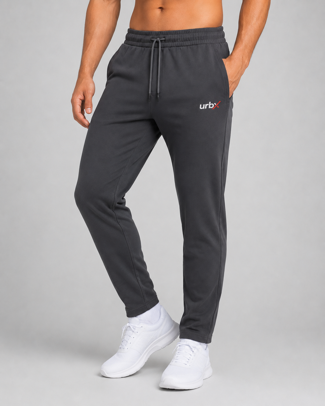 URBX Tapered Training Pants Charcoal – Front relaxed pose