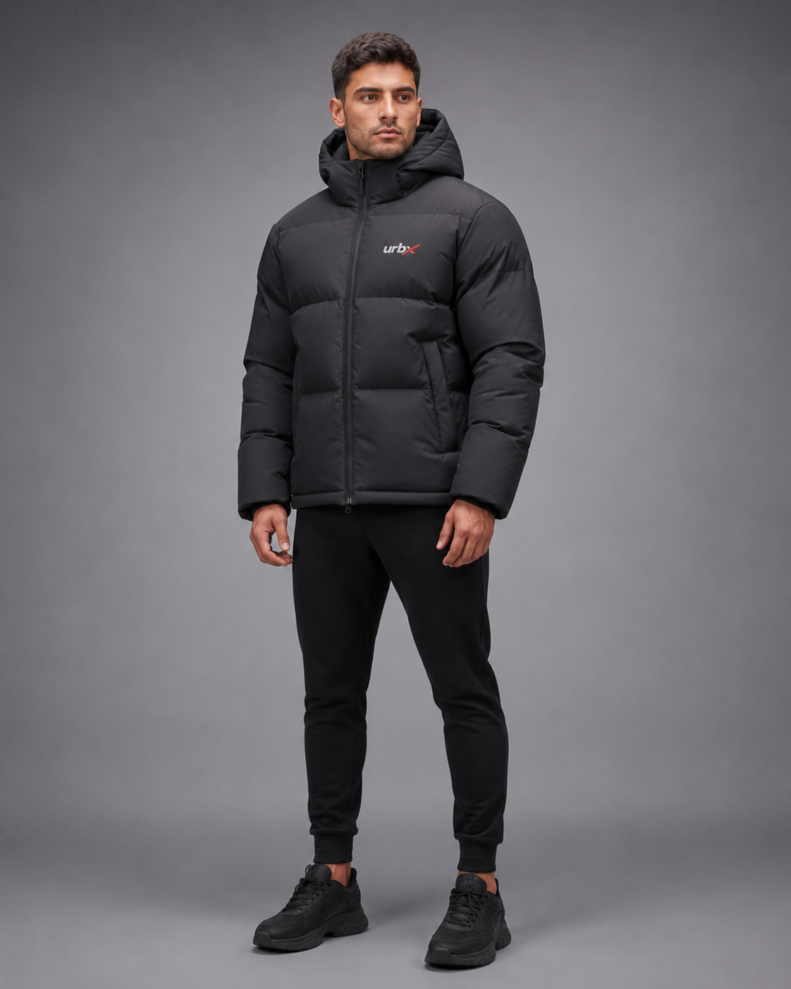 URBX Oversized Puffer Jacket Black - Front lifestyle