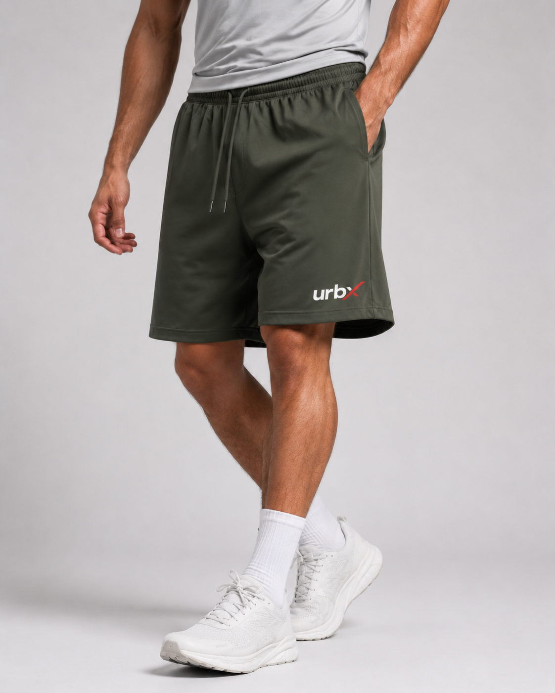 URBX Training Shorts Army Green - Front angle