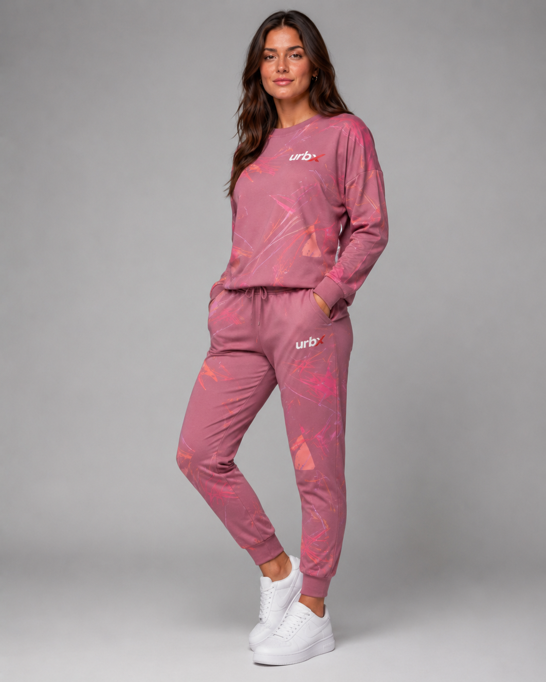 URBX Graphic Loungewear Set Dusty Rose – Front angle view