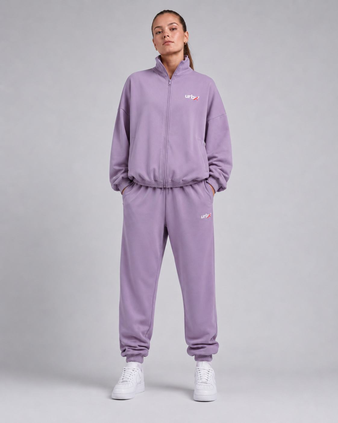 URBX Oversized Tracksuit Lavender - Front angle left full body