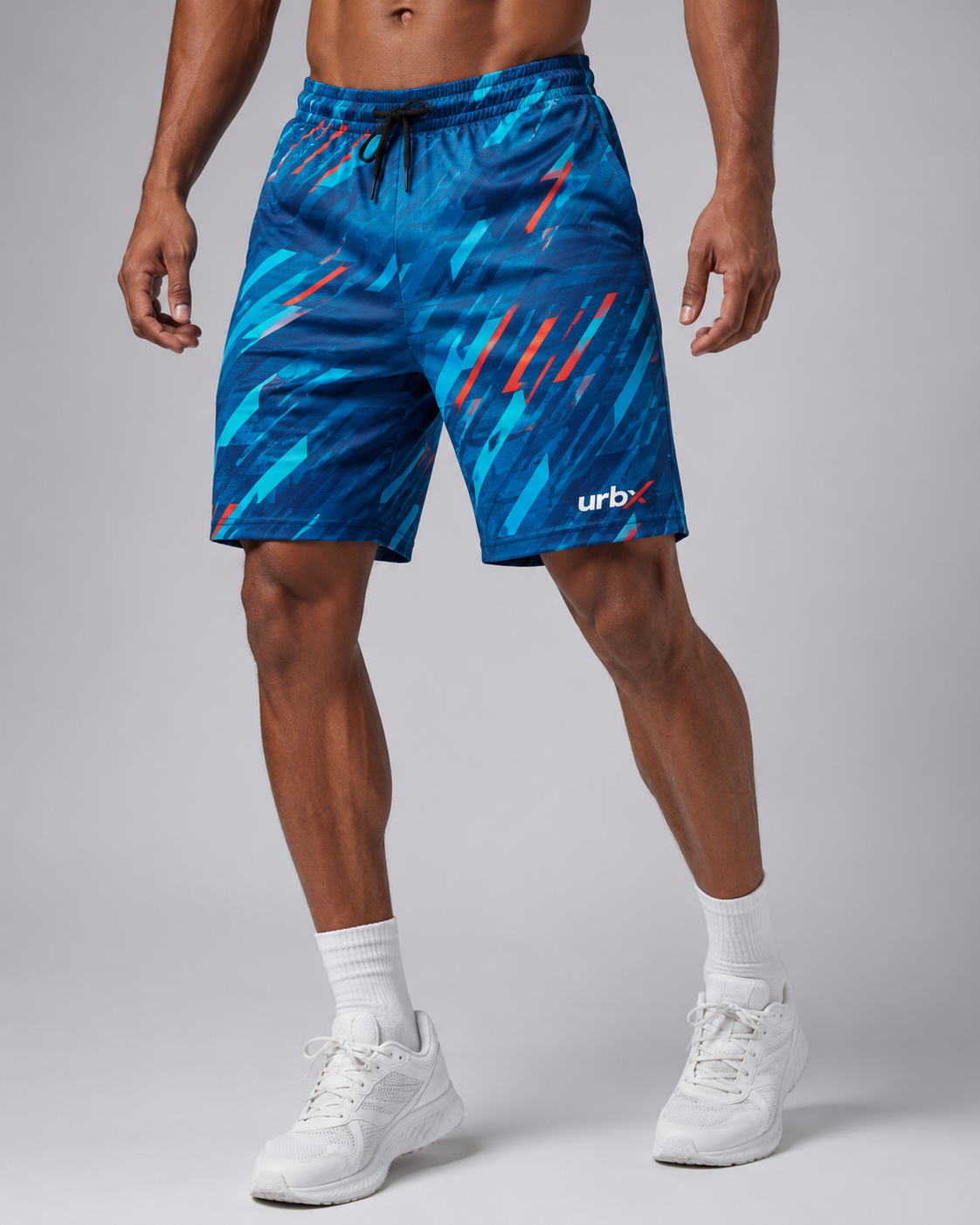 URBX Graphic Training Shorts Blue – Front straight view