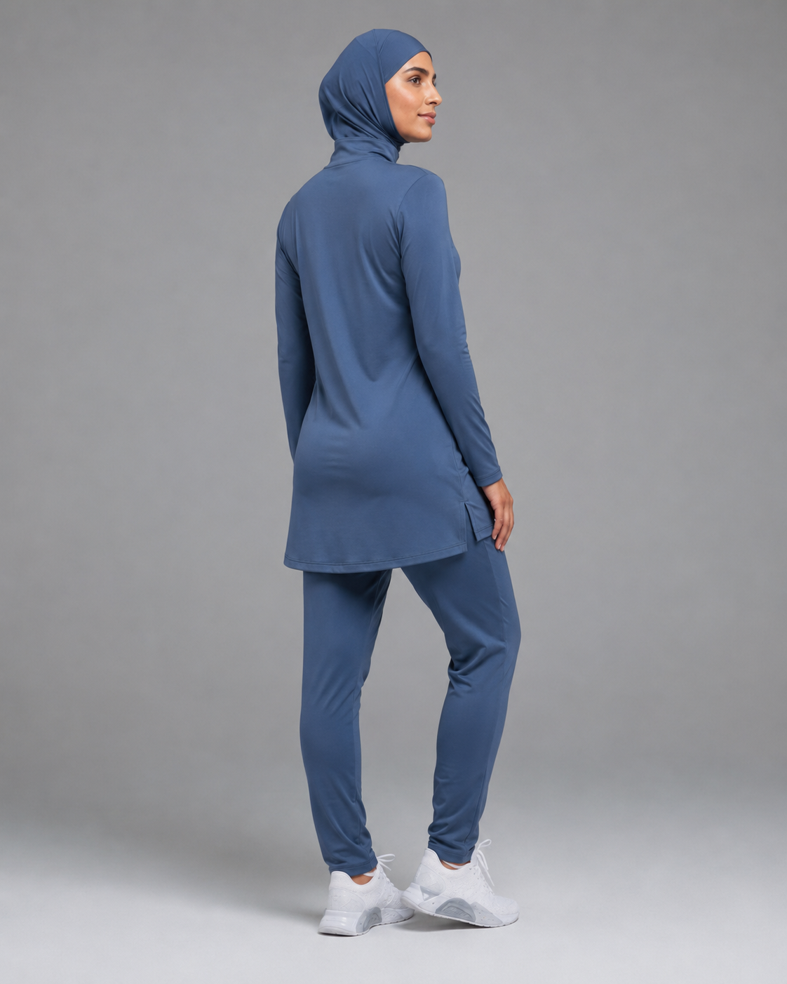 URBX Modest Activewear Set Steel Blue – Back view