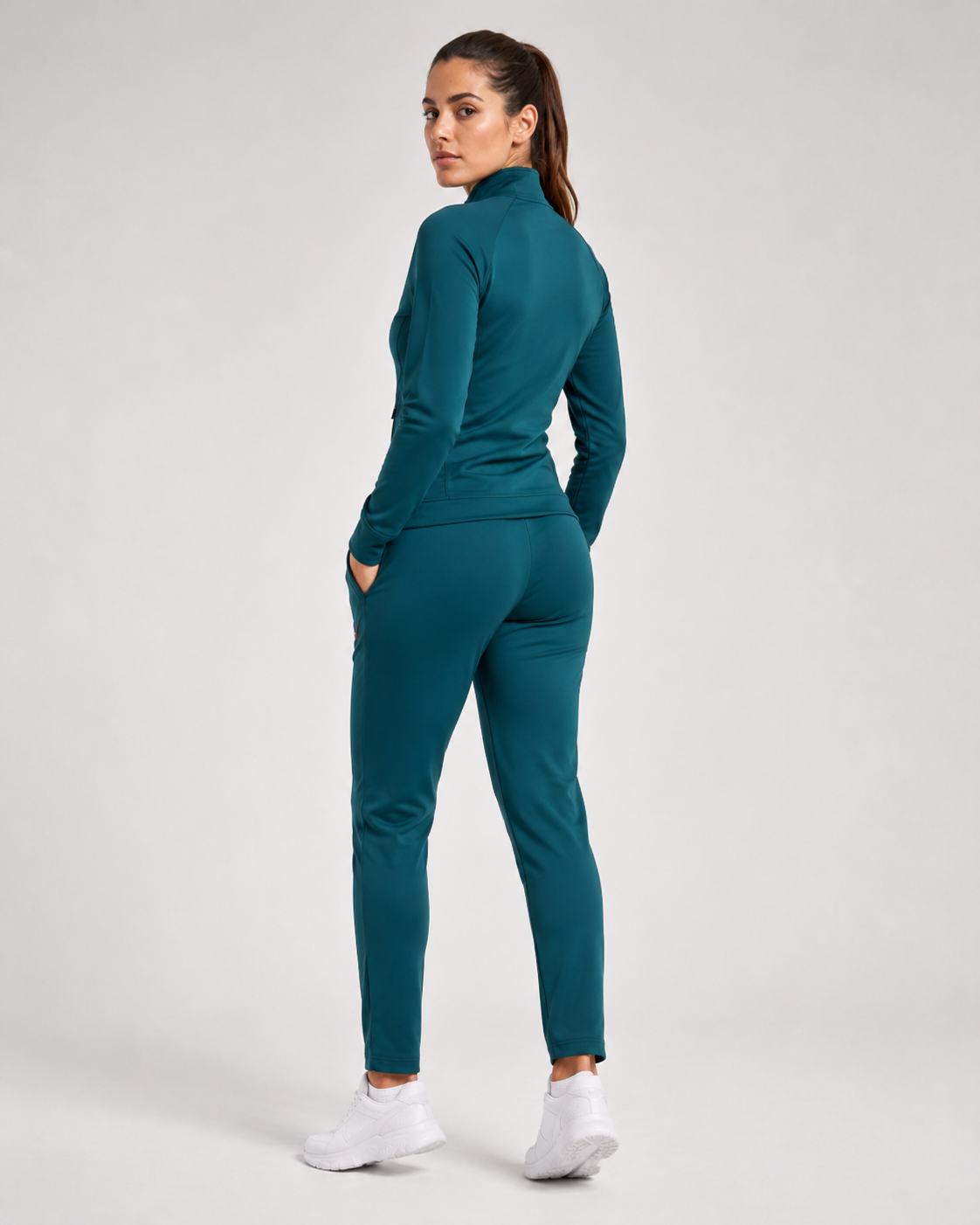URBX Women Signature Tracksuit Deep Teal - Back Angled View