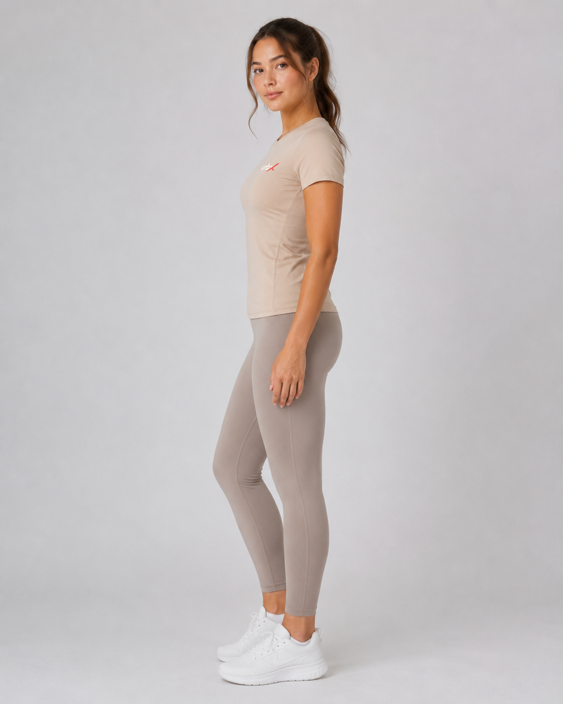 URBX Fitted Crew Neck Tee Sand - Front angle right full body