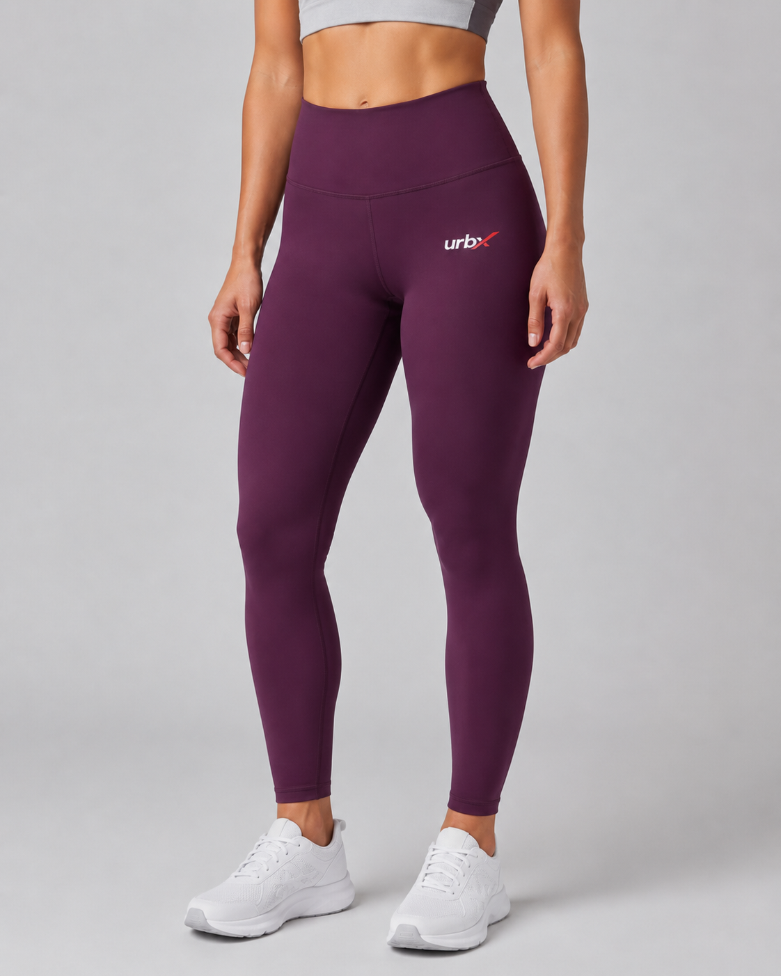 URBX High-Waist Performance Leggings Plum - Three Quarter Front View