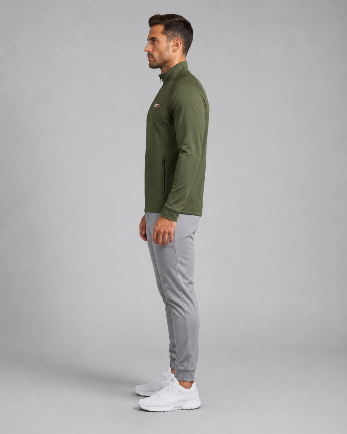 URBX Pro Zip-Up Track Jacket Olive - Side Profile
