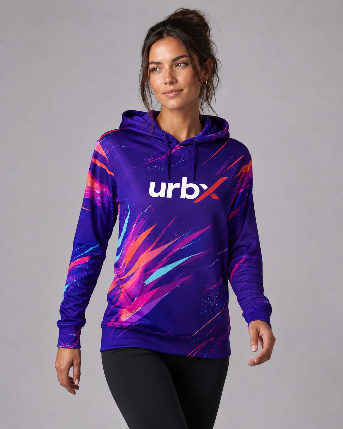 URBX Graphic Performance Hoodie Deep Purple – Front relaxed view