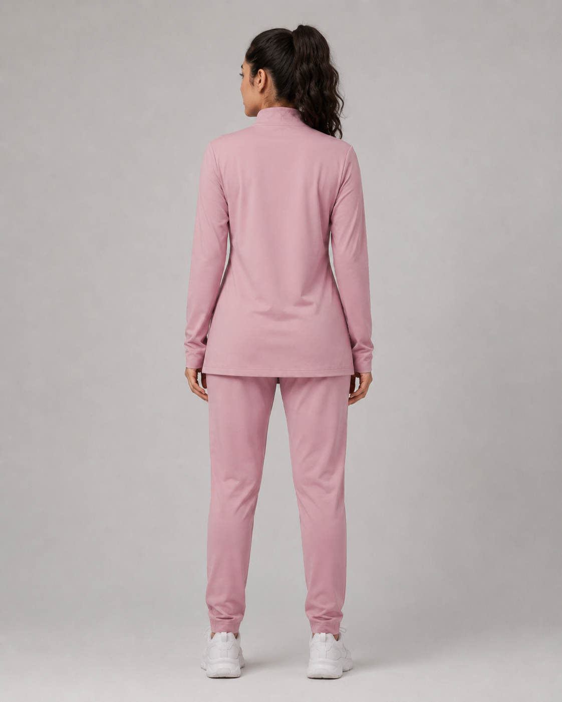 URBX Modest Quarter-Zip Training Set Blush Pink - Back straight full body