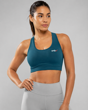 URBX Racerback Sports Bra Teal - Full body front straight