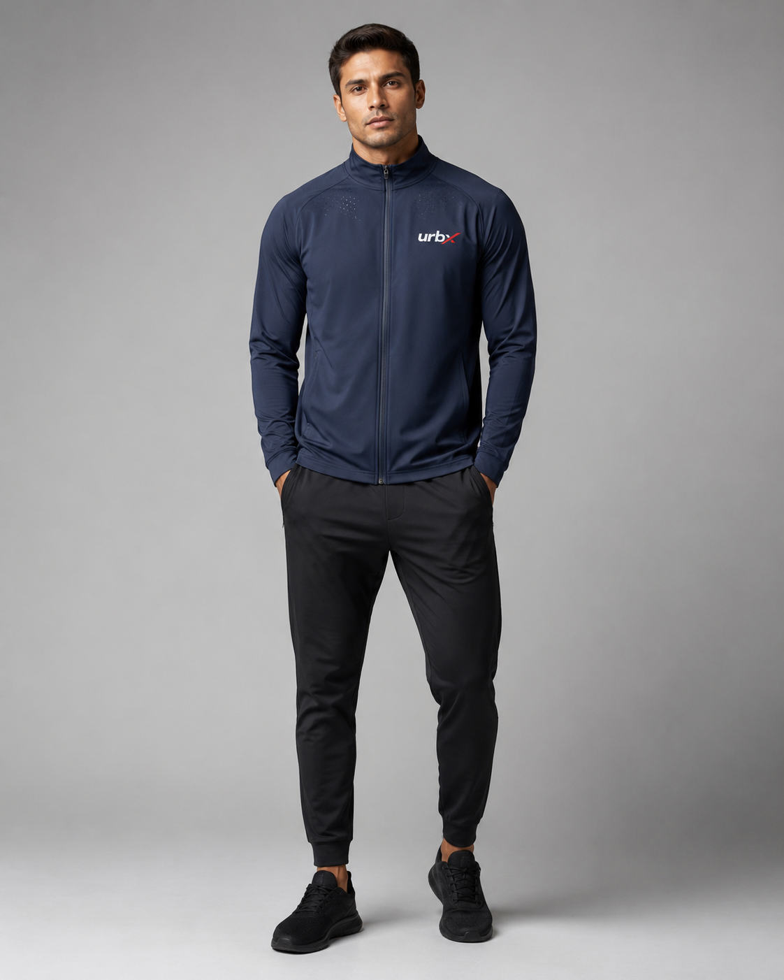URBX Pro Full-Zip Track Jacket Navy - Full body front view
