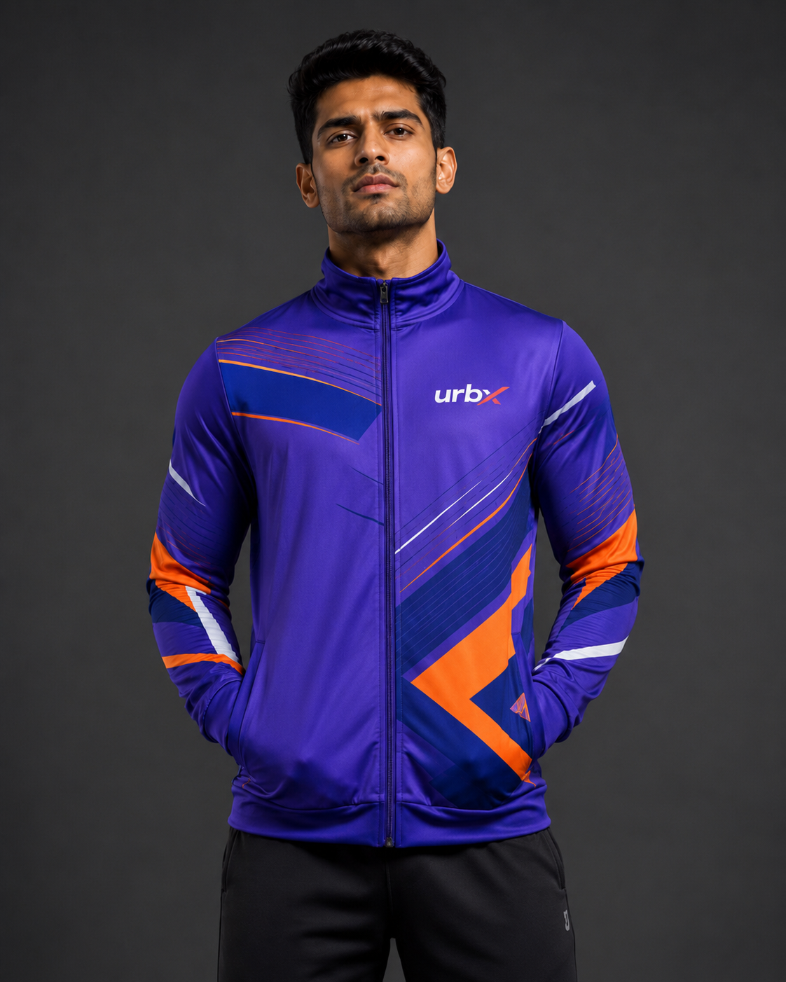 URBX Graphic Performance Outerwear Jacket Electric Purple – Front straight view 2