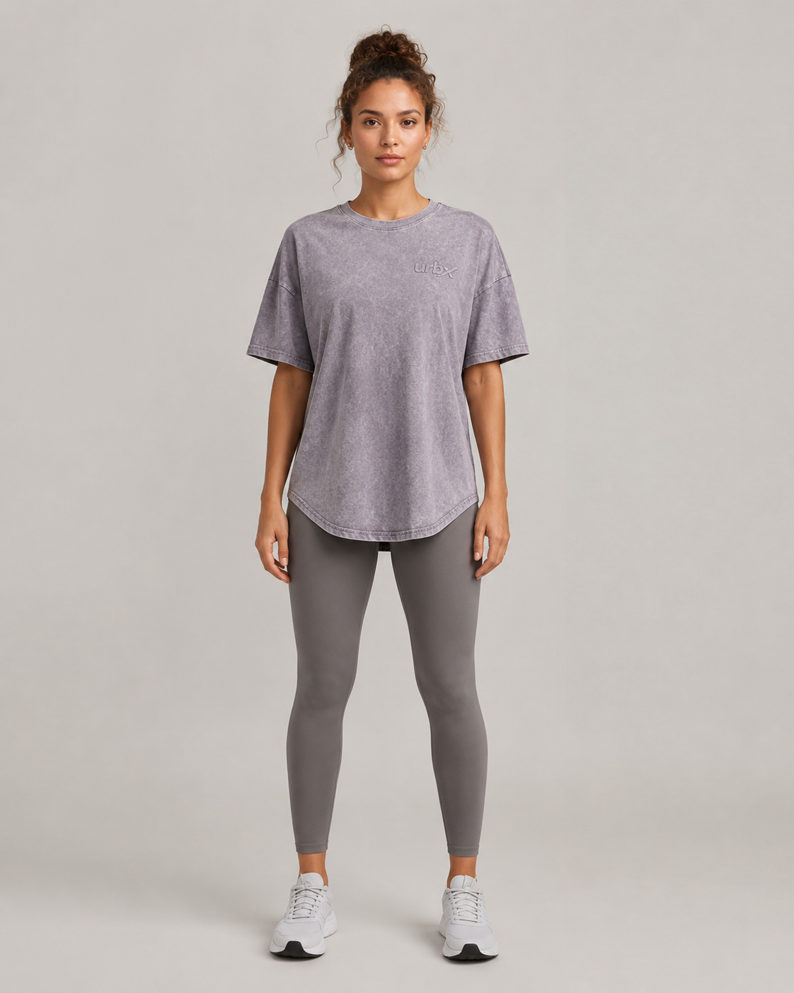URBX Washed Oversized Tee Lavender Grey - Front angle view