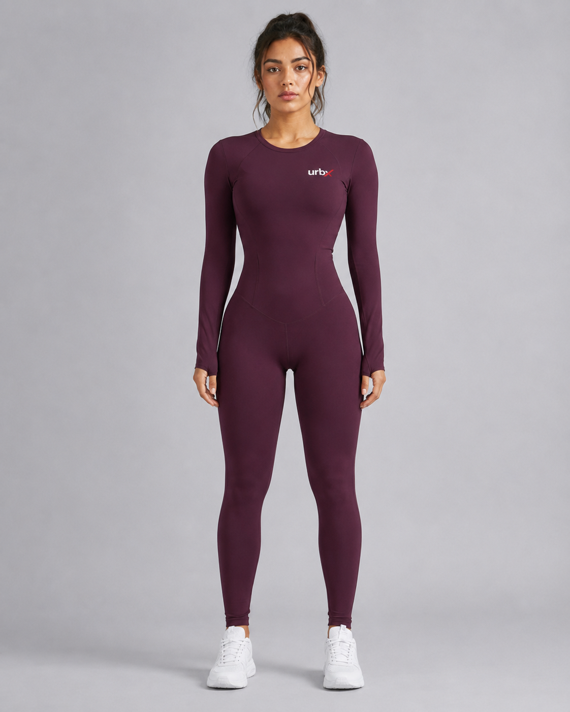 URBX Seamless Long Sleeve Bodysuit Burgundy - Full Body Front