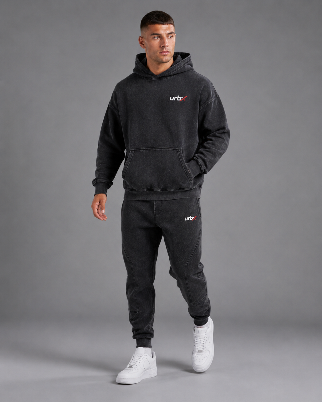 URBX Washed Oversized Tracksuit Washed Black - Full body front view