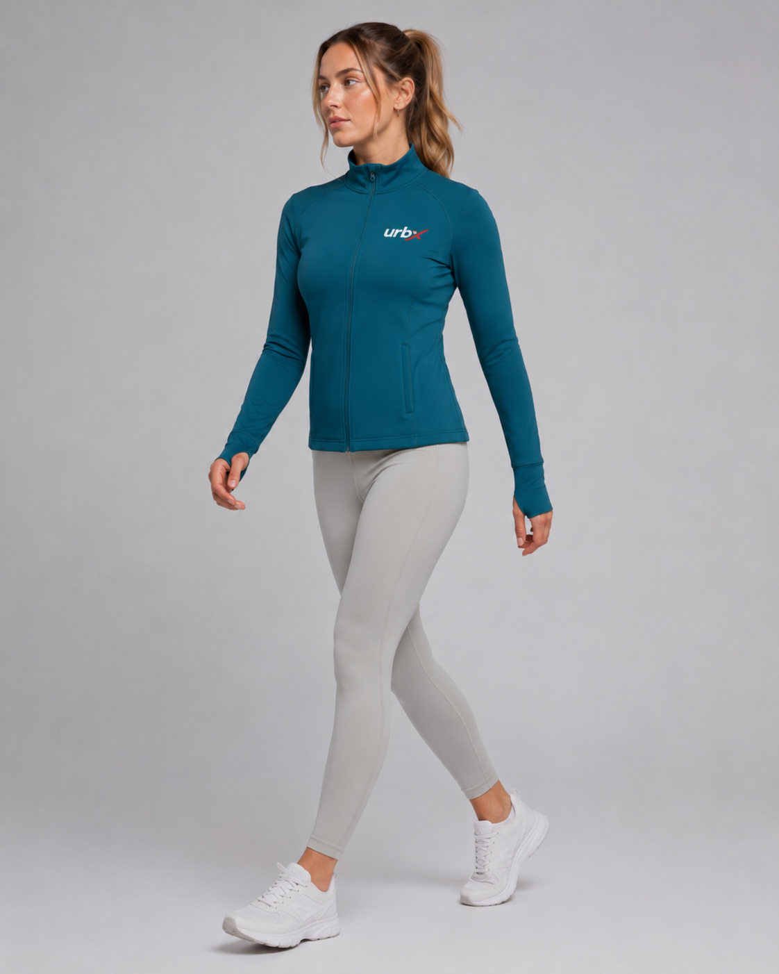 URBX Women Pro Full-Zip Jacket Teal - Walking Three Quarter View