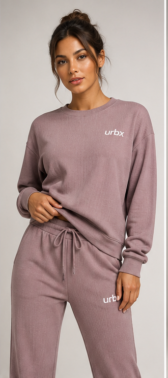 URBX Luxe Lounge Set Dusty Mauve - Three Quarter Close Up Front