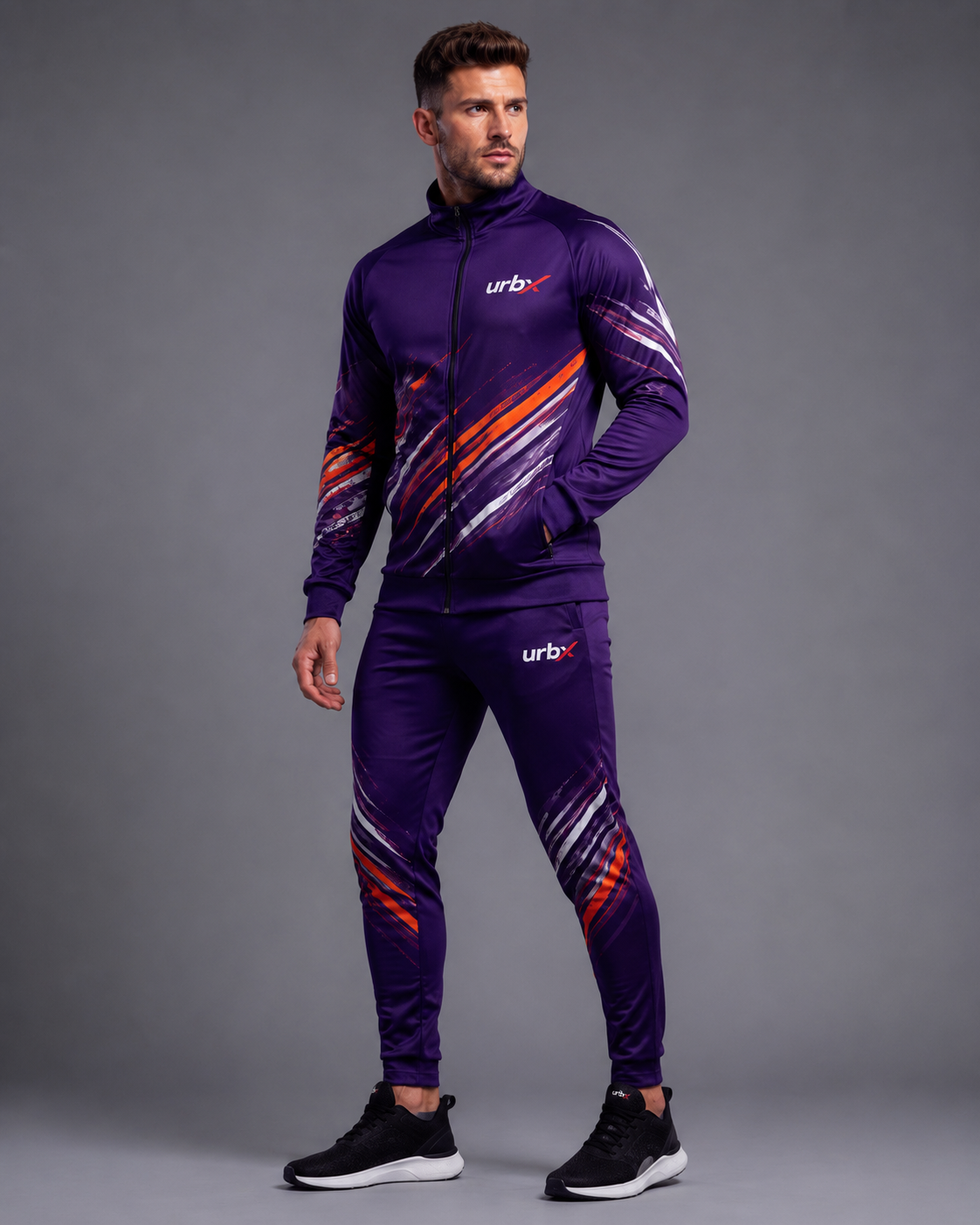 URBX Graphic Performance Tracksuit Deep Purple – Front relaxed view
