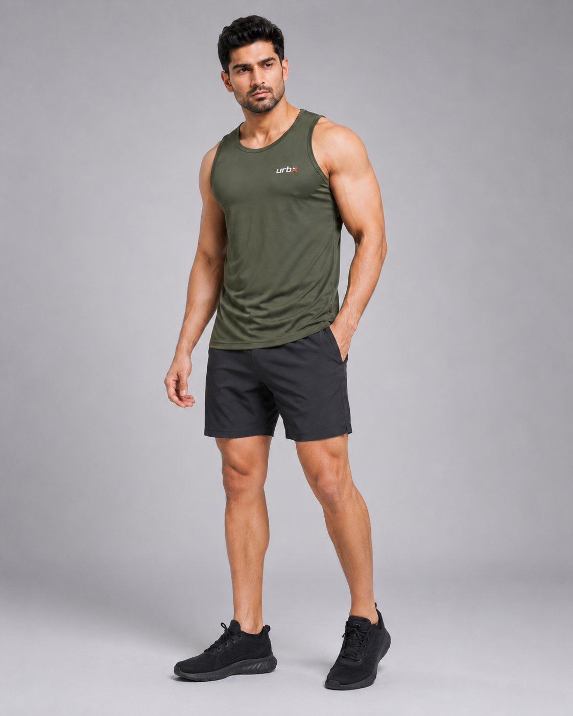 URBX Performance Tank Top Olive - Side Profile