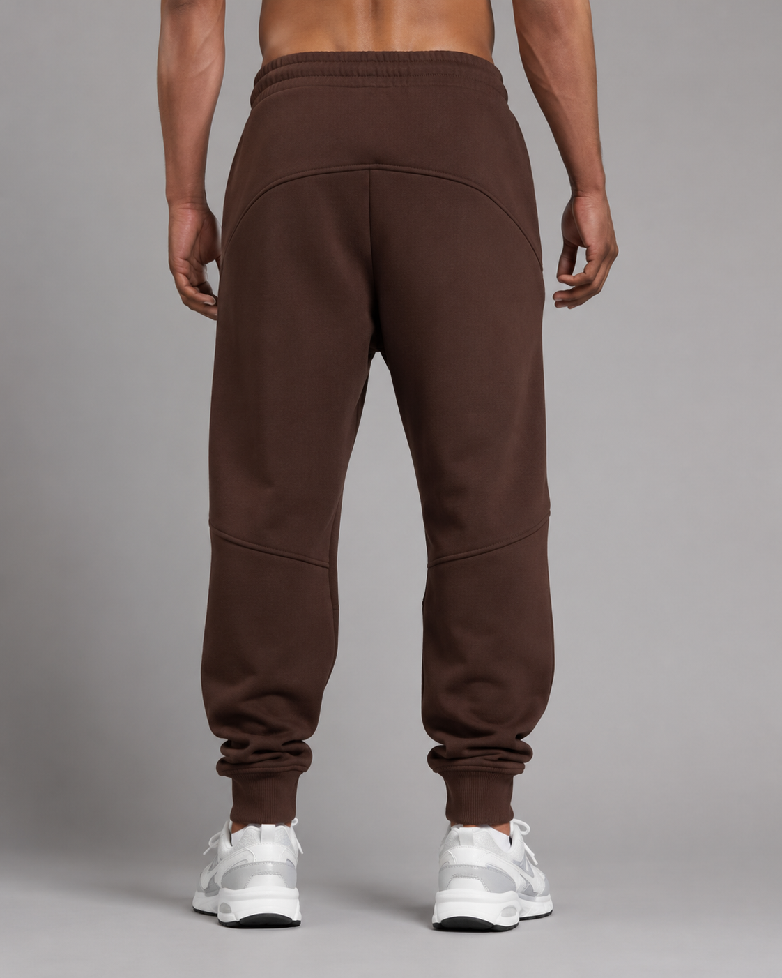 URBX Heavyweight Panelled Joggers Dark Chocolate - Back view