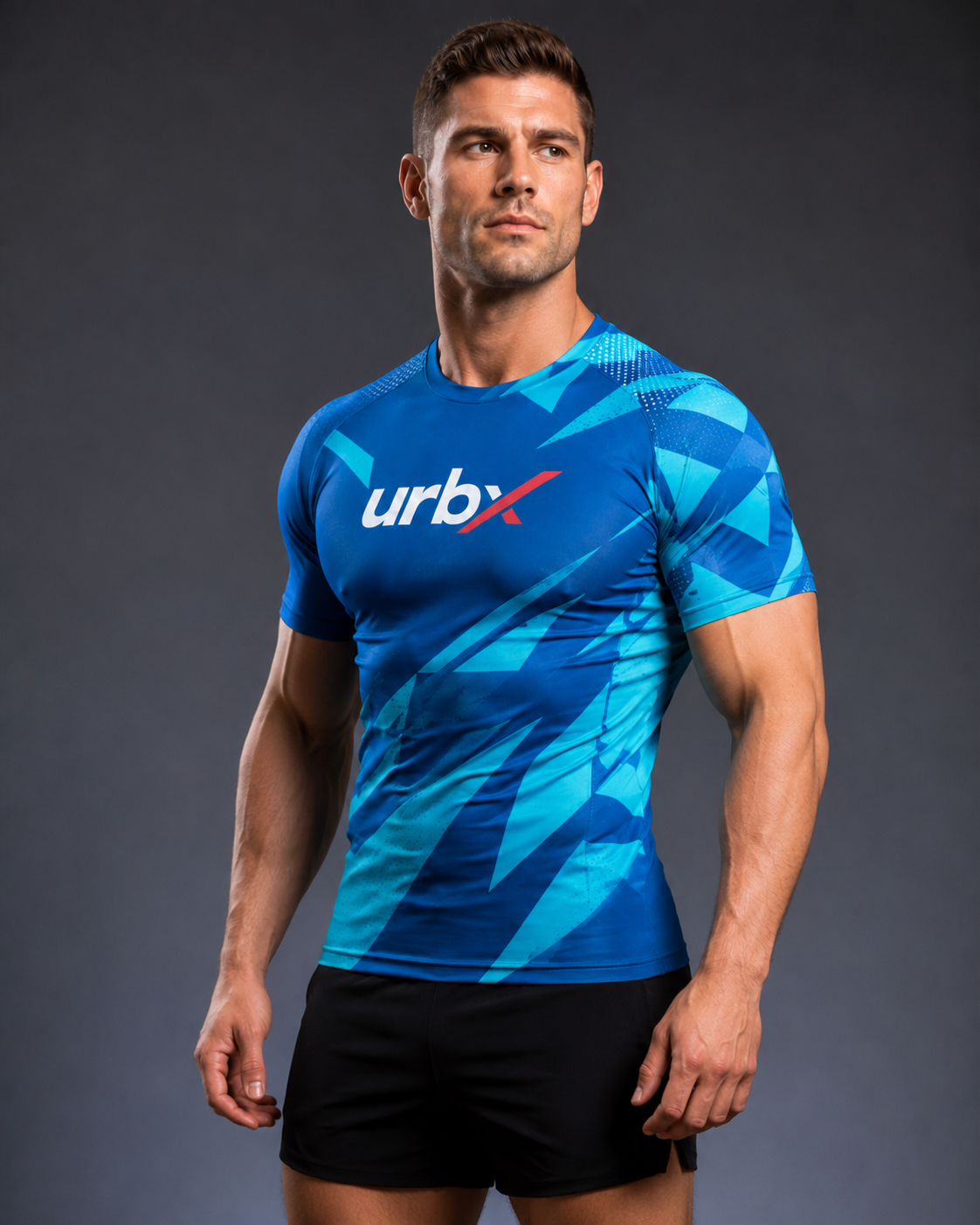 URBX Graphic Compression Base Layer Tee Royal Blue – Front angle view 3