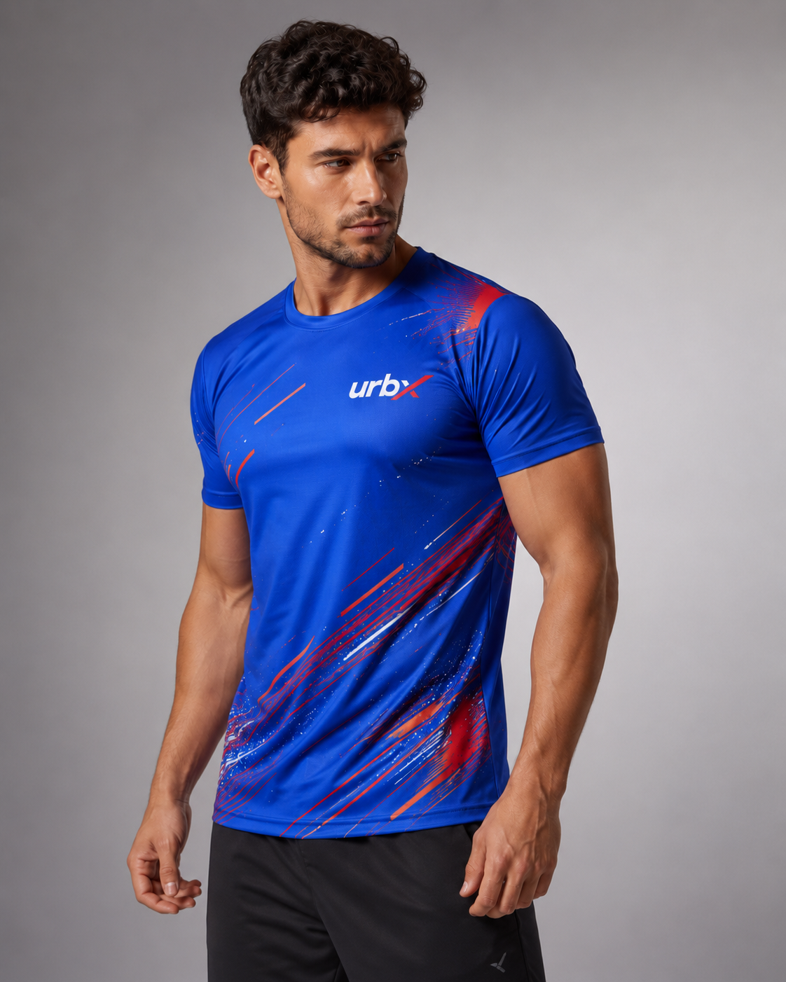 URBX Graphic Performance Tee Electric Blue – Front straight view