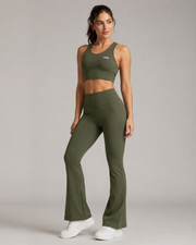 URBX Ribbed Co-Ord Set Olive Green - Front angle left full body