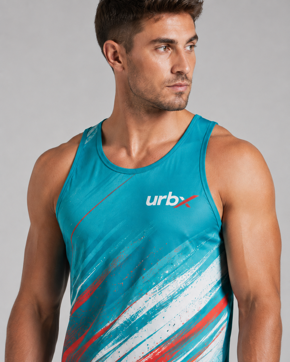 URBX Graphic Performance Tank Top Teal – Front pose view 1