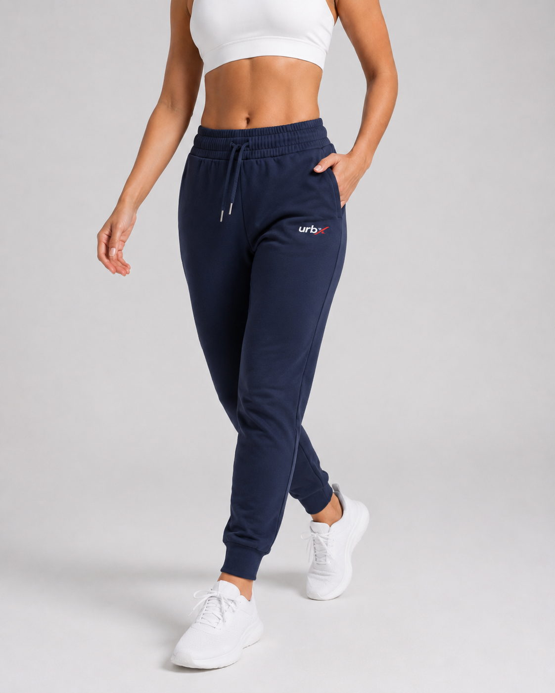 URBX Slim Fit Joggers Navy – Walking front view