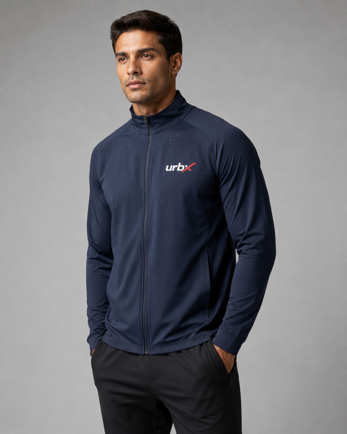 URBX Pro Full-Zip Track Jacket Navy - Front close-up view