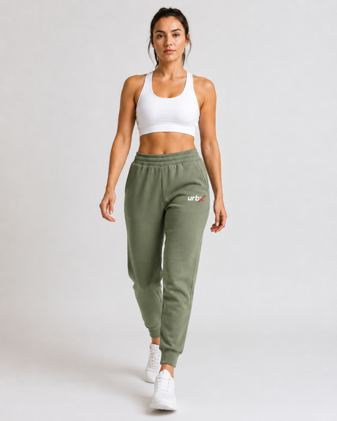 URBX Women Slim Fit Joggers Sage - Walking Front View