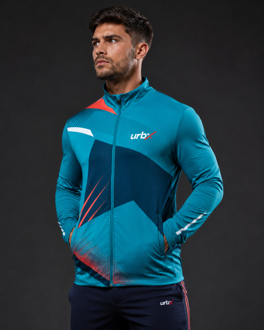 URBX Graphic Performance Jacket Teal – Front angle view 2