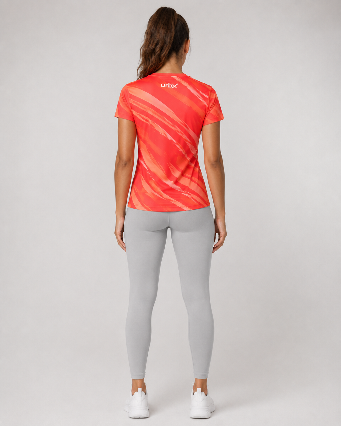 URBX Graphic Performance Tee Coral Red – Back full-length view
