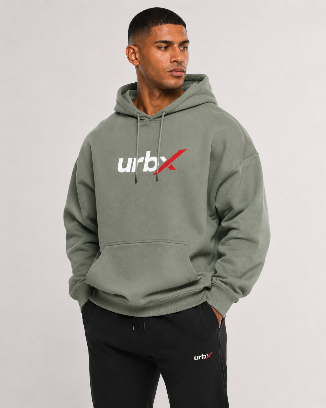URBX Oversized Hoodie Sage Green - Front angle