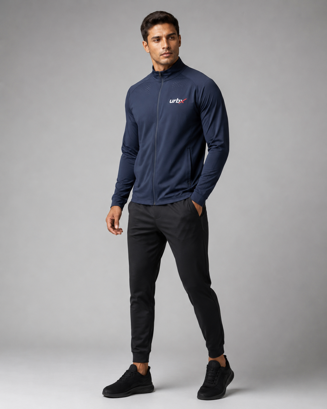 URBX Pro Full-Zip Track Jacket Navy - Front angle walking view