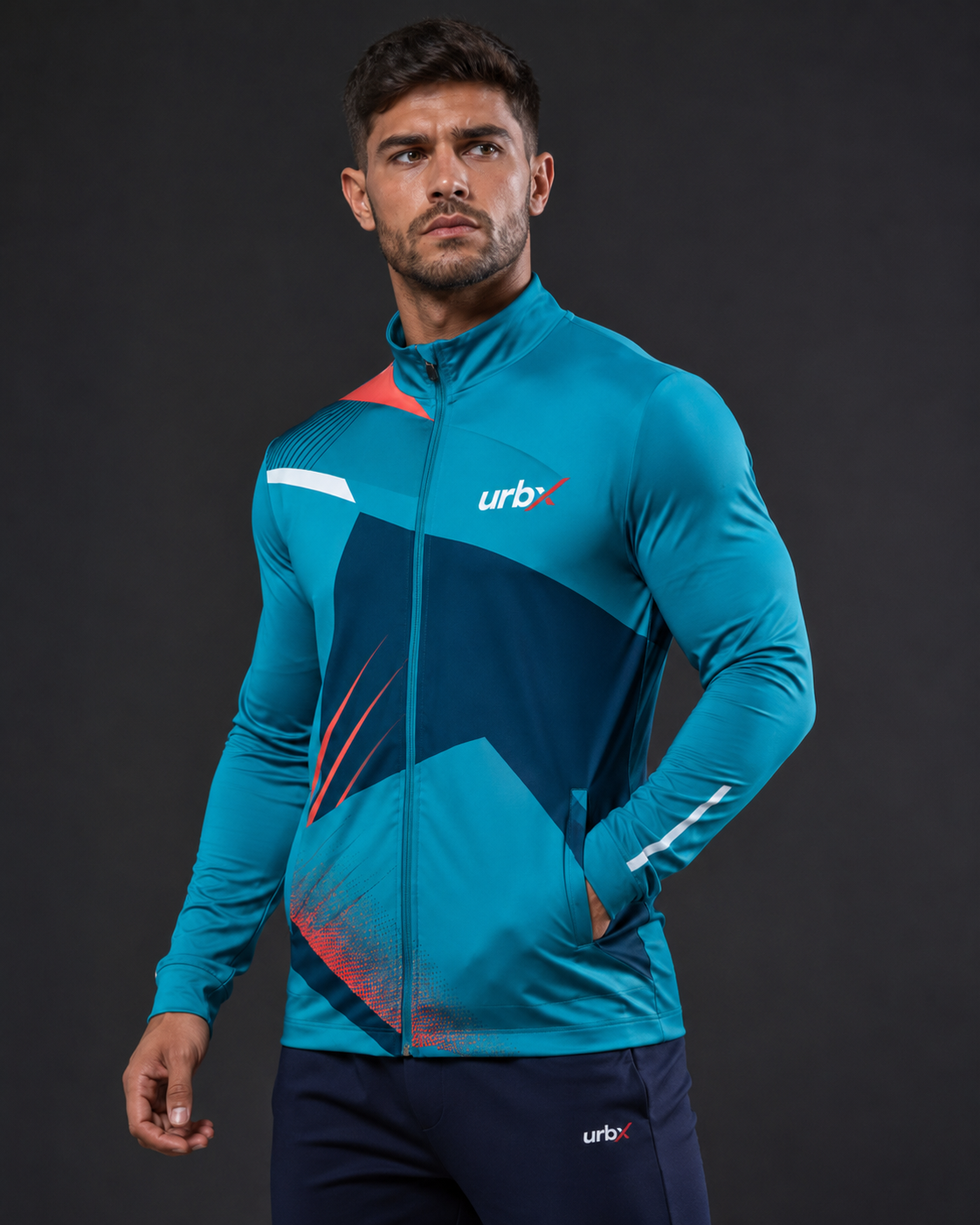 URBX Graphic Performance Jacket Teal – Side view 1